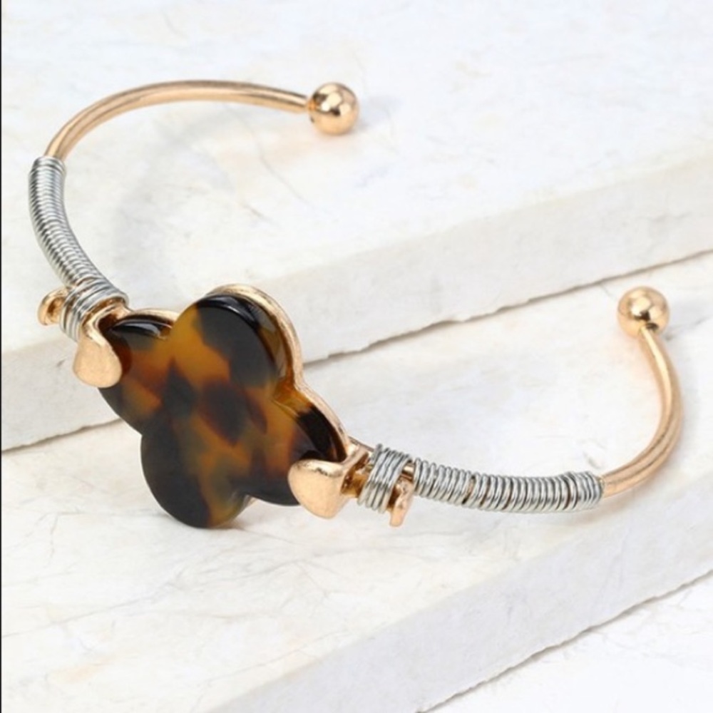 Tortoise Shell Clover Cuff Bracelet